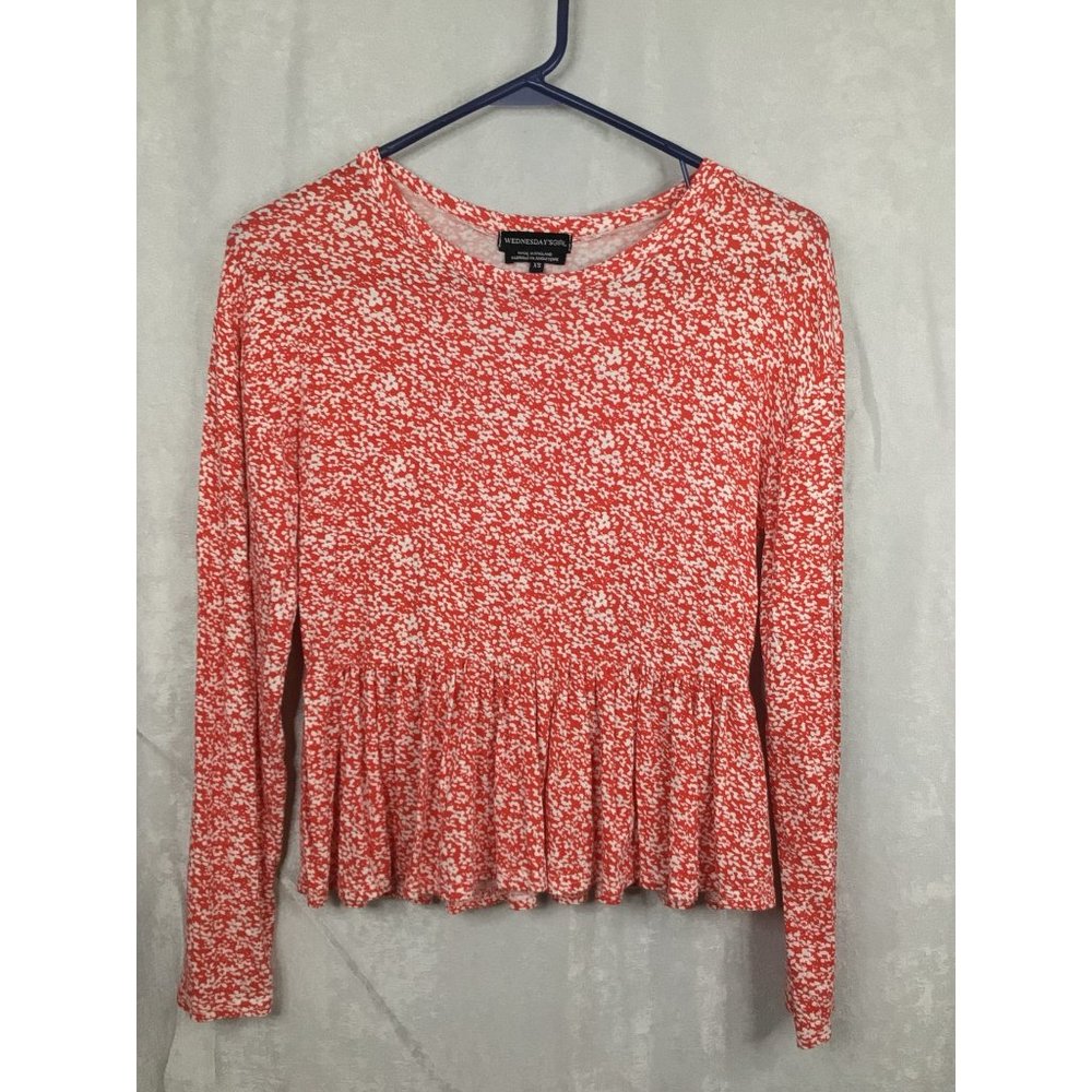 WEDNESDAY'S GIRL WOMEN'S BLOUSE RED LONG SLEEVE RUFFLE HEM SIZE XS